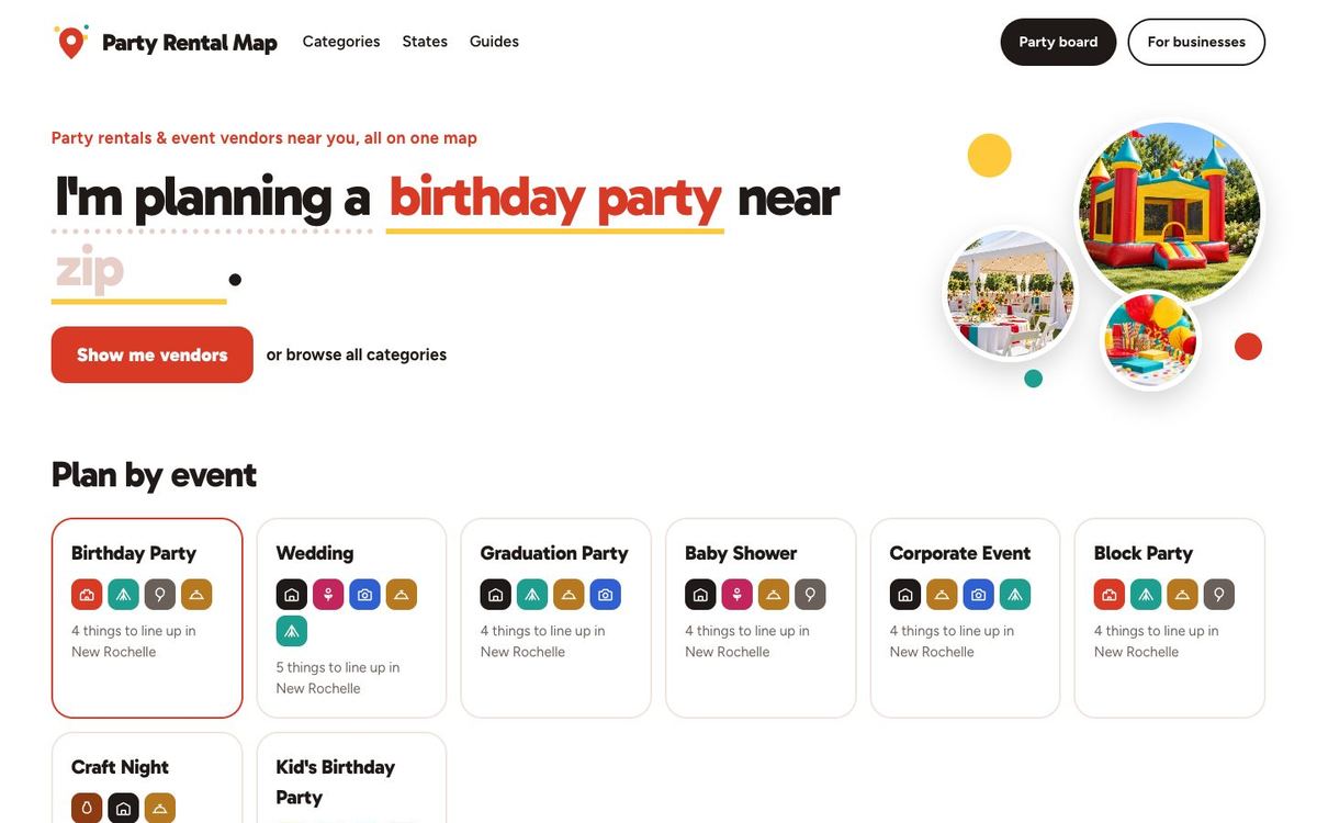 Party Rental Map homepage