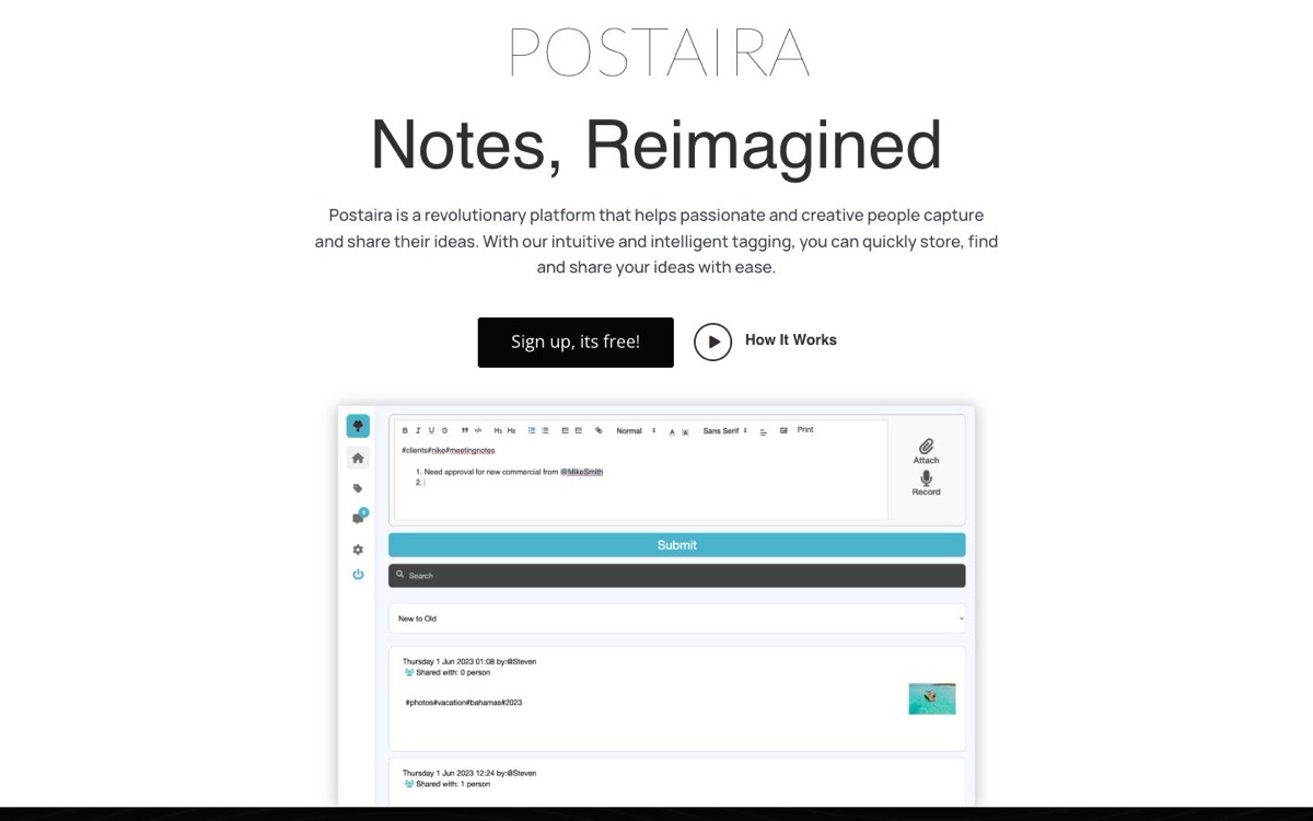 Postaira homepage