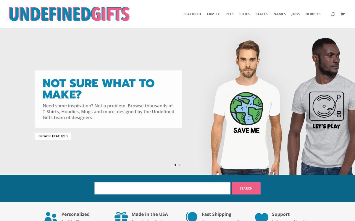 Undefined Gifts homepage